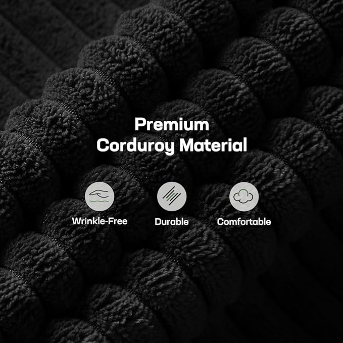 Marsail Futon Sofa Bed, Futon Couch with Adjustable Backrest & Armrests, Convertible Small Sleeper Sofa Bed for Small Apartments, Study Room, Office, Corduroy Loveseat, Black