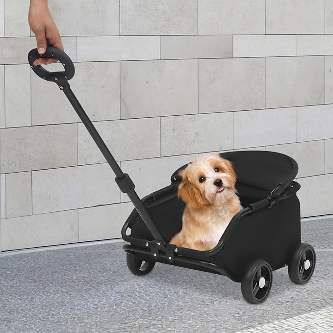 Small Dog Stroller, Pet Stroller for Shopping Walking, 4 Wheels Folding Dog Cart, for Cats/Dogs Weighing Less Than 15.43 Pounds (Black)