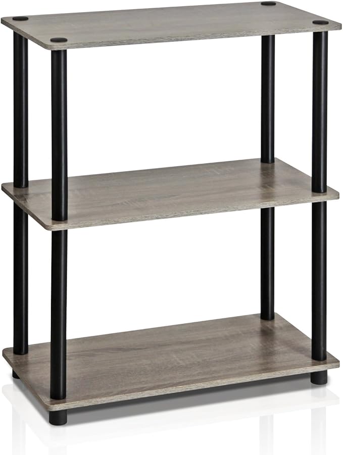 Furinno TURN-N-TUBE Storage Shelves, 3-Tier Book Shelf, Corner Shelf, Toolless Open Shelves, for Organization and Storage, Living Room, Garage, Home Office, French Oak