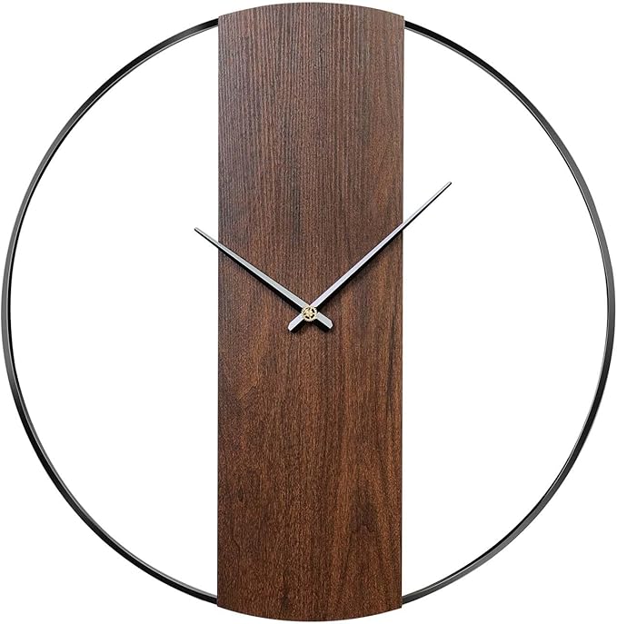 Large Wall Clock 24 Inch Decorative Modern Minimalist Wall Clocks for Living Room Decor, Silent Non Ticking Battery Operated Rustic Big Clock with Walnut Dial for Bedroom, Kitchen, Farmhouse, Office