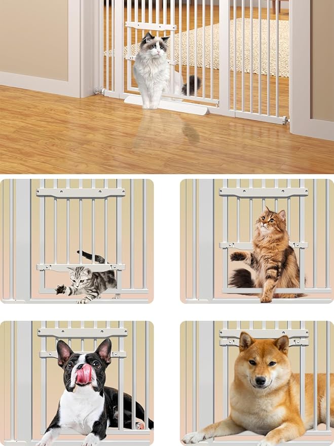 55.11" Extra Tall Cat Gate 29.5-40.6 Wide Cat Gate with Small Cat Door Safety Pet Gate NO Drilling Pressure Mount Kit for Cats and Dogs Indoor Doorways liveing Room Bedroom