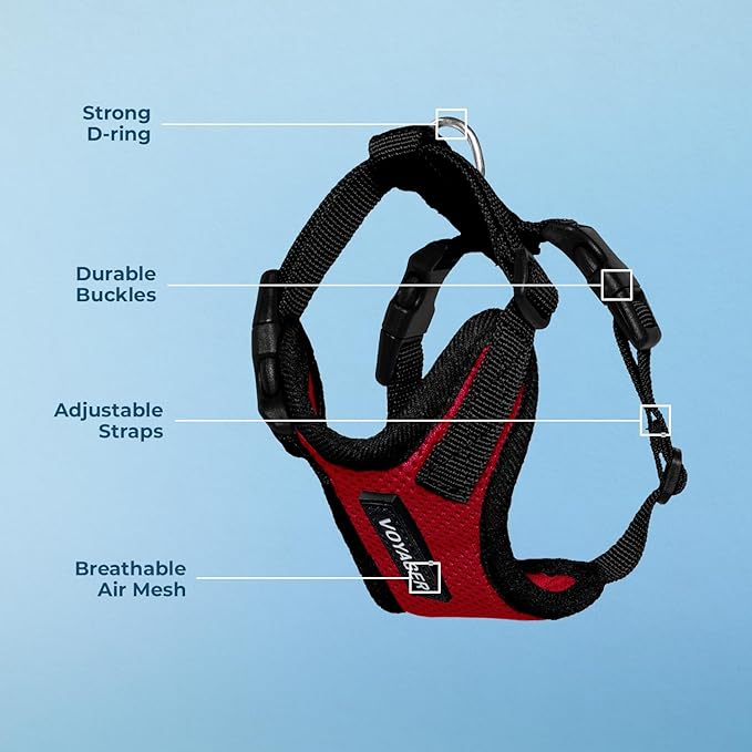 Voyager Step-in Pet Harness - All Weather Mesh, Adjustable Step in Harness for Cats and Dogs by Best Pet Supplies - Red/Black Trim, S