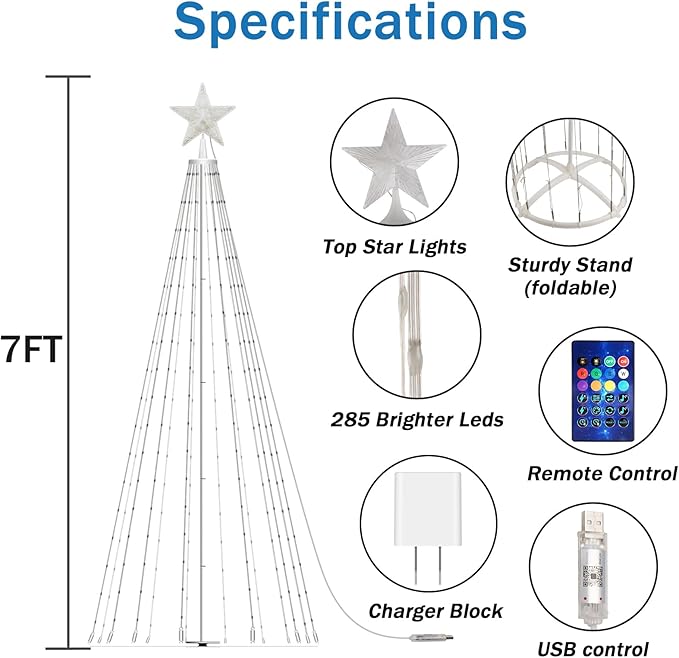 Smart Lighted Christmas Tree, 7FT 285 LED Christmas Cone Tree with App & USB Control, Color Changing Prelit Xmas Tree Timer Music Sync for Indoor Outdoor Decor