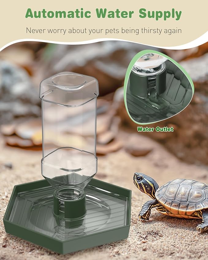 Pawfly Reptile Water Feeder, Tortoise Water Dish, Snake Bearded Dragon Water Bowl, Terrarium Automatic Water Dispenser for Turtle Gecko Lizard and Chameleon, Large