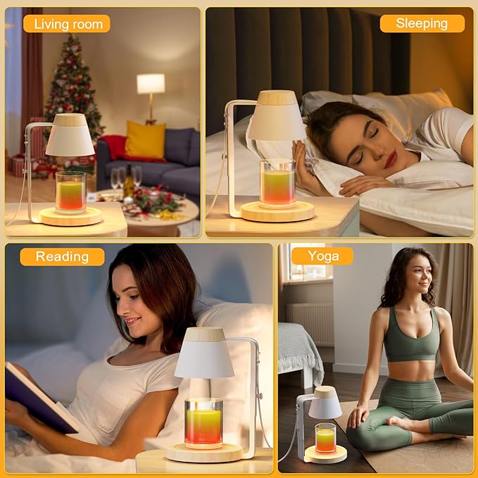 Candle Warmer Lamp with Timer, Stepless Dimmable Candle Lamp Warmer, Electric Candle Warmer Adjustable Height, Wax Warmer for Scented Wax with 2 Bulbs, for Festival&Home Decor (White Mini)