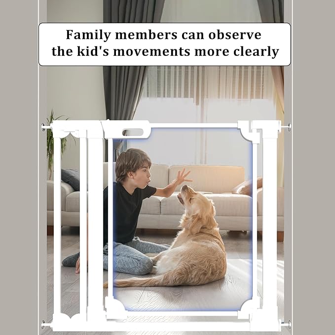 WAOWAO Clear Acrylic Baby Gate for Stairs Modern Design Acrylic Auto Close Pet Gate, 57.87-66.14" Wide Safety Baby Gate for Doorways,White Clear Dog Gates Indoor, Hallways,Kitchen