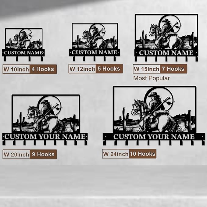 Custom Western Cowboy Metal Iron Key Hooks,Personalized Name & Text Engraving,Decor Wall Keys Holder for Home Entryway (Style H)