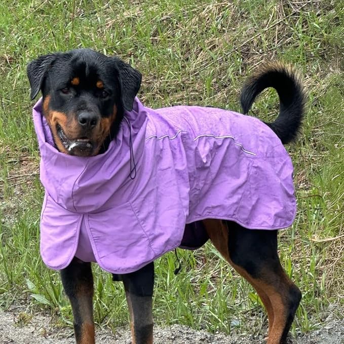 Spark Paws Dog Raincoat, Waterproof Windproof Rain Jacket, for Small Medium Large Extra Large Dogs, Reflective Breathable Full-Body Coverage Dry Suit - Purple - 4XL