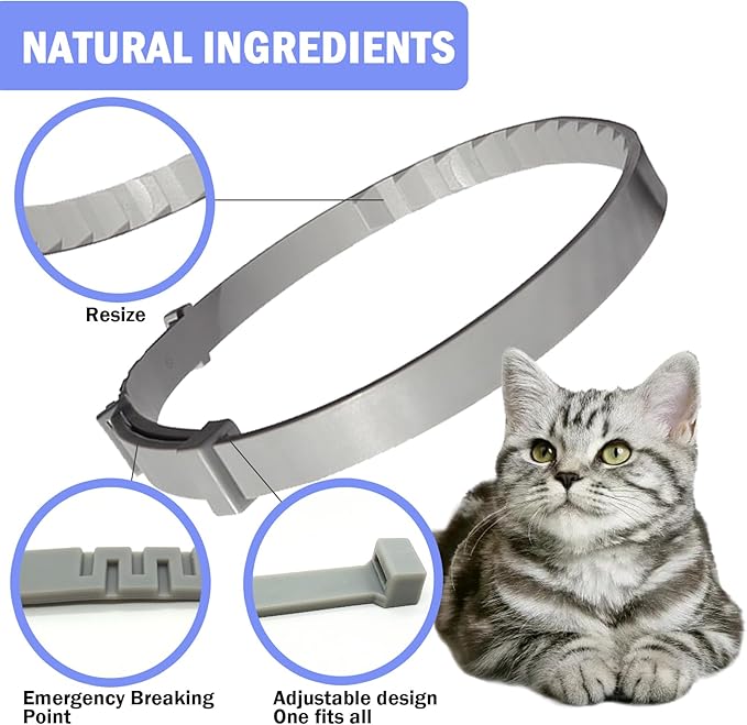 Flea and Tick Collar for Cats 2 Pack, 8 Months of Cat Flea Collar Protection 2 Collars Made with Premium Plant Based Essential Oil Waterproof and Natural Treatment Prevention Free Comb