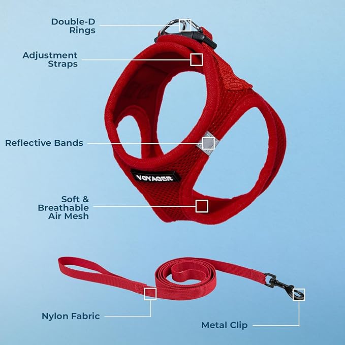 Voyager Step-in Pet Harness - All Weather Mesh, Adjustable Step in Harness for Cats and Dogs by Best Pet Supplies - 307S Red, XS