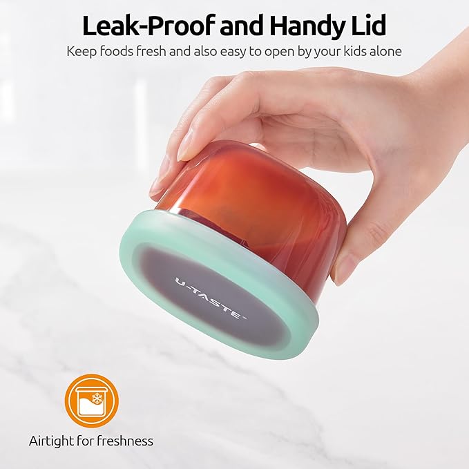U-Taste 6oz Small Snack Containers: Food Grade Liquid-Silicone Ice cream Storage with Airtight Lid, Freezer Safe with Clear 200ml Measurements, Reusable for Prepping Fruit, Puree, Nuts (Aqua Sky)