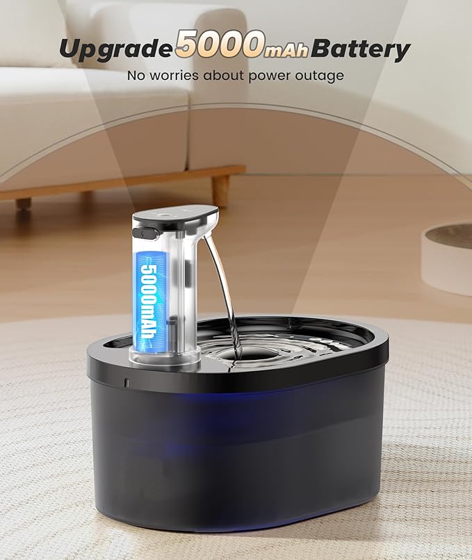 Wireless Cat Water Fountain Cordless, Automatic Pet Water Fountain 5000mAh Battery, 101oz/3L Large Cat Fountains for Drinking Ultra Silent Rechargeable Water Fountains for Cats and Dogs
