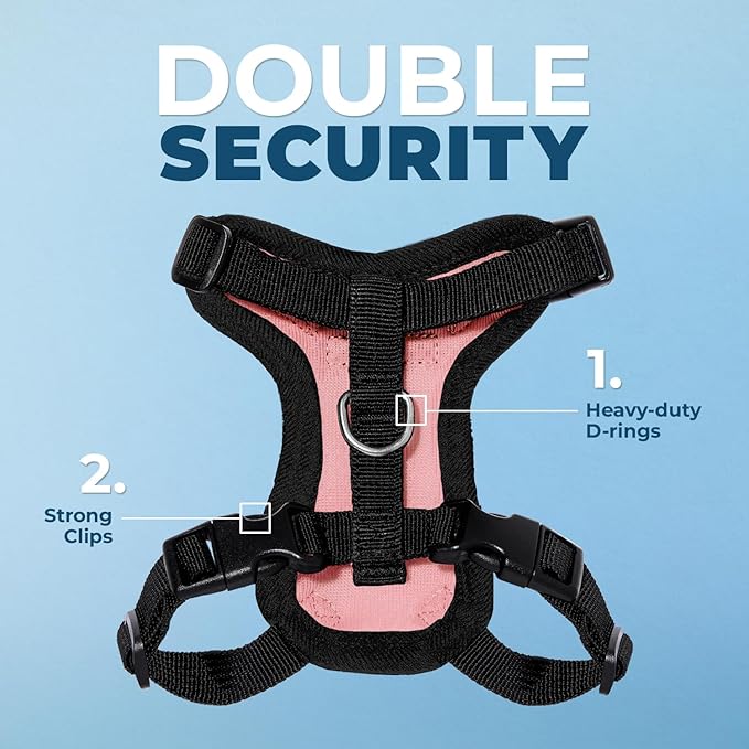 Voyager Step-in Lock Adjustable Cat Harness w. Cat Leash Combo Set with Neoprene Handle 5ft - Supports Small, Medium and Large Breed Cats by Best Pet Supplies - Pink/Black Trim, XS