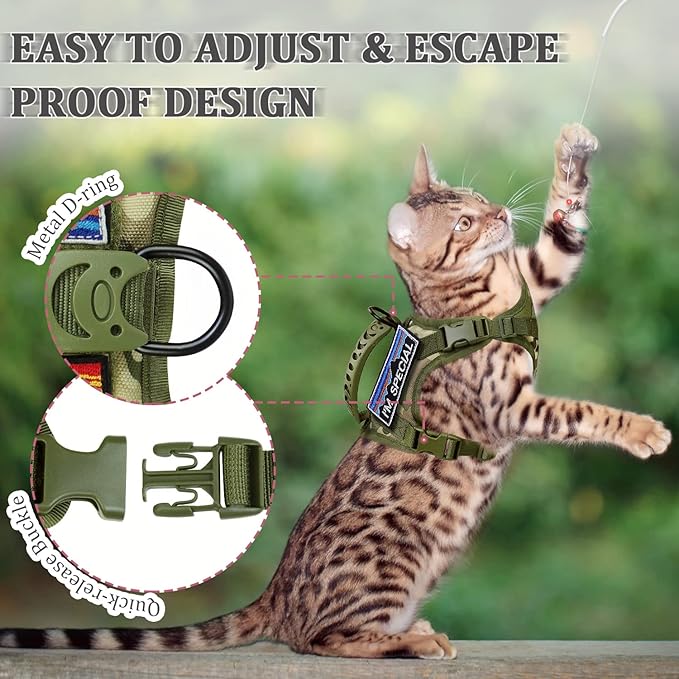 Tactical Cat Harness for Walking Escape Proof,Adjustable Pet Vest Harness,Soft Mesh Padding Large Cat,Small Dog with Quick-Release Buckle and Rubber Handle