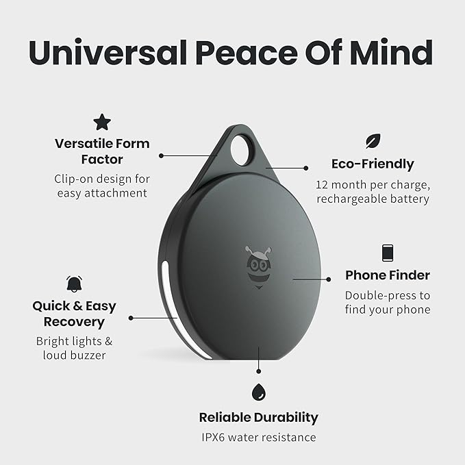 Pebblebee Clip Universal - Rechargeable Mini Item Tracker | Alternative to Air Tag & Android Trackers | 12-Month Battery Life | Works with Both Android & iOS Find My Apps | LED & Sound Alerts
