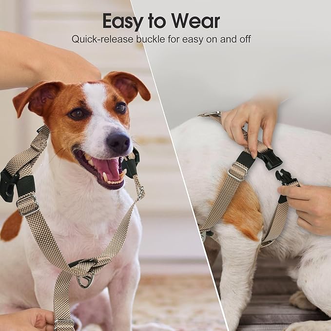 Annchwool Adjustable Dog Harness-Lightweight No Pull Dog Harness with Handle for Small & Medium and Large Dogs-Front Clip Easy for Walking Vest Harness(Brown,L)