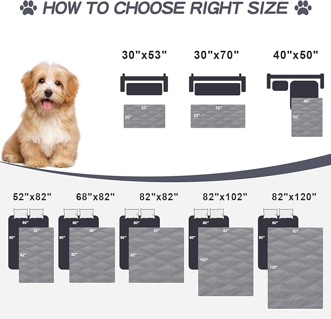 Smiry Waterproof Dog Bed Cover Blanket 82x82, Soft Reversible Pet Blanket, Washable Leakproof Cats Dogs Couch Cover for Sofa, Couch, Furniture, Grey/Dark Grey