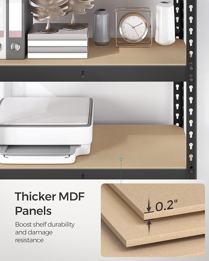 SONGMICS 5-Tier Storage Shelves, Load 2310 lb, Garage Storage, Boltless Assembly, Adjustable Shelving Unit, 17.7 x 35.4 x 70.9 Inches, for Study Shed Basement, Black and Natural Beige UGLR450B01