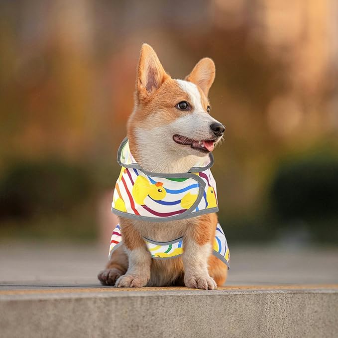 Dog Rain Coat for Large Dogs Waterproof Hooded Rain Jacket with Reflective Strips Leash Hole & Poncho Adjustable Fit (Rainbow,XL)