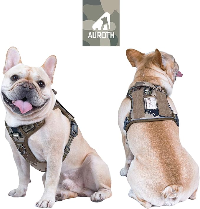 AUROTH Tactical Dog Harness for Small Medium Dogs No Pull Adjustable Pet Harness Reflective K9 Working Training Easy Control Pet Vest Military Service Dog Harnesses Desert Camo S