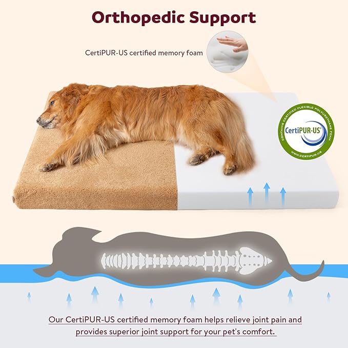 Cooling Orthopedic Large Dog Bed – Memory Foam Comfort for Big Dogs. Large Pet Couch w/Pillow, Non-Slip Bottom & Durable Zipper. Chew Proof Dog Crate Pad w/Indestructible, Waterproof & Washable Cover