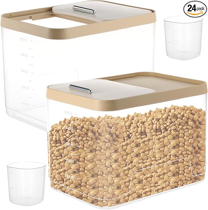 CIEOVO 2 Pack Airtight Dog Food Storage Container, 10Lbs Clear Pet Dog Food Storage Bin with Measuring Scoops for Rice Grain Pet Dog Cat Bird Dog Treat Storage Food Fresh