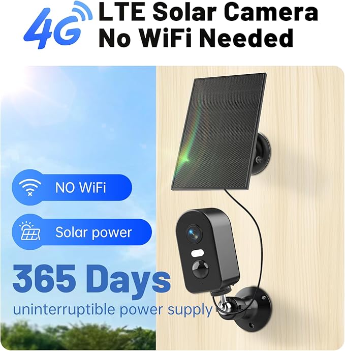 KKB 4G LTE Cellular Security Camera Built-in SIM Card, 2K No WiFi Security Cameras with Solar Panel, Wireless Outdoor Battery Camera No Internet, PIR Motion Detection, Color Night Vision, 2-Way Audio
