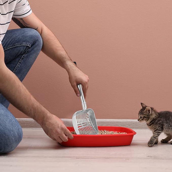 32 Inch Cat Litter Scooper Metal Long Handle with Cat Litter Scoop Holder Deep Kitty Sifter Shovel Detachable Stainless Steel Poop Sifter Scooper Caddy Kitty with Box(Gray)