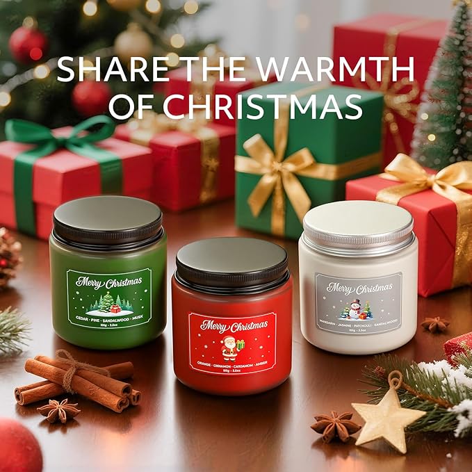 NORVENCE Christmas Candles, Scented Candles Gift Set for Stress Relief, Stress Relief Candle Gifts for Women and Men, Christmas Candle Gifts for Women (Red & Green, 7 oz)
