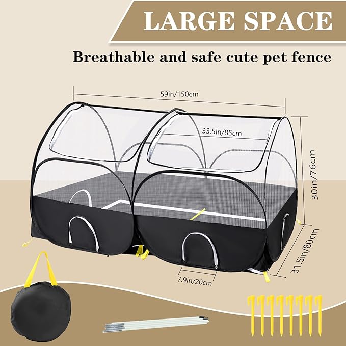 SlowTon Small Animals Playpen, Portable Large Chicken Run Coop with Detachable Bottom Breathable Transparent Mesh Walls, Foldable Pet Enclosure for Puppy Kitten Rabbits Outdoor Indoor (B,Sloping Top)
