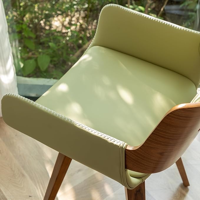 LUNLING Swivel Accent Faux Leather Dining Chairs Set of 4,Mid Century Modern Chairs with Wooden Legs/Armrest/Upholstered Seat/Adjustable Foots for Kitchen Dining Room Desk Chairs,Green