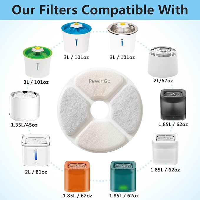 Cat Water Fountain Replacement Filters, 6 Packs Pet Fountain Filters Triple Action with Resin and Activated Carbon Compatible for Cat Water Fountain 3L