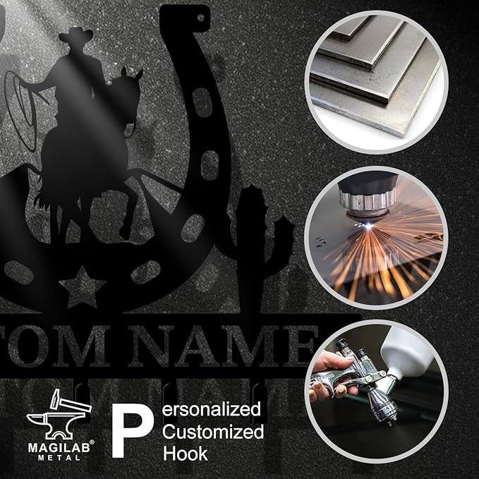 Personalized Custom Name West Cowboy Keys Hooks,Metal Cowboy Art Clothes Keys Hooks,Metal Cowboy Lover Wall Home Storage Decorative Keys Hooks,Key Holder Hooks for Wall (Style A)