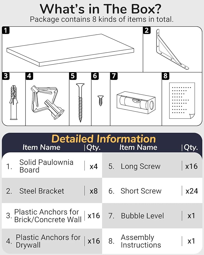 Deep Floating Shelves 10" D x 16.5" W Set of 4, Rustic Wood Wall Bookshelves for Living Room, Kitchen, Laundry Room, Bathroom, Bedroom, Books, Plants, and More (Natural Burned Finish)