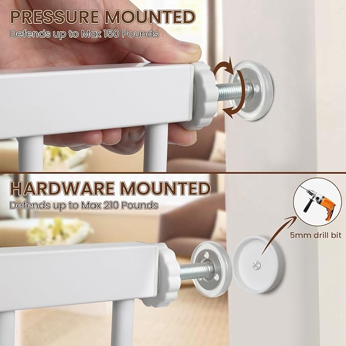 Baby Gate for Stairs - 29.6-46" Auto Close Dog Gate for Doorways, Extra Wide Child Gate Indoor, Walking Through Safety Gate for Kid, Pet Gates No Drilling White, Mom's Choice Awards Winner