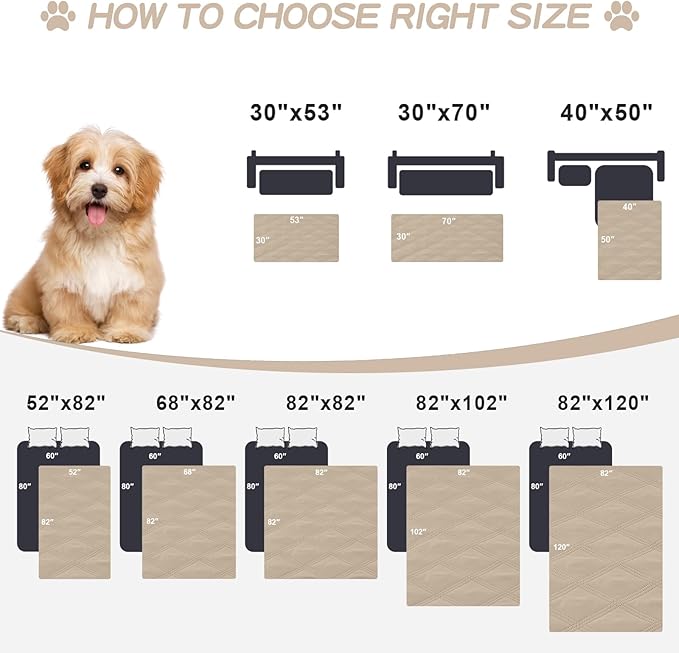 Smiry Waterproof Dog Bed Cover Blanket 82x102, Soft Reversible Pet Blanket, Washable Leakproof Cats Dogs Couch Cover for Sofa, Couch, Furniture, Taupe/Beige