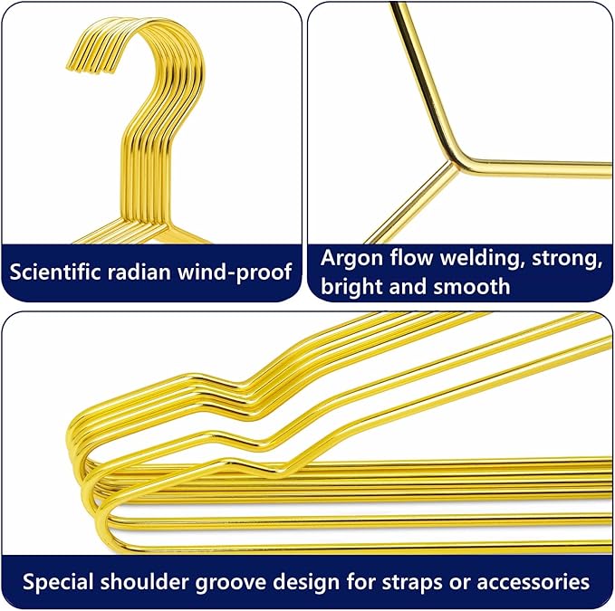Amber Home 30 Pack 17" Shiny Gold Strong Metal Hanger, Heavy Duty Coat Hangers, Standard Suit Hangers for Jacket, Shirt, Dress