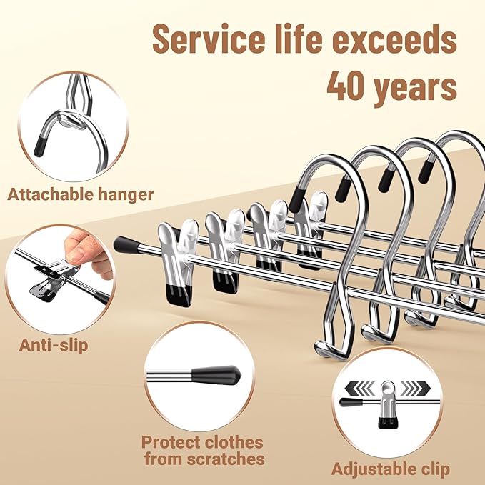 Pants Hangers Space Saving,Stackable Skirt Hangers with Clips, Hanging Closet Organizer and Storage,Clothes Hangers, College Dorm Essentials Apartment Essentials- 24 Pack