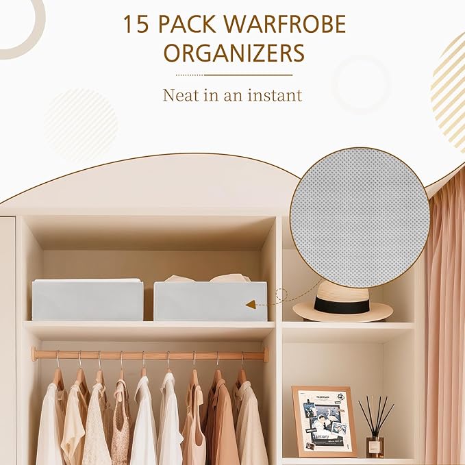 Criusia 15 Pack Drawer Organizer for Clothes, Foldable Dresser Dividers with 3 Sizes, Fabric Storage Bins – Gray