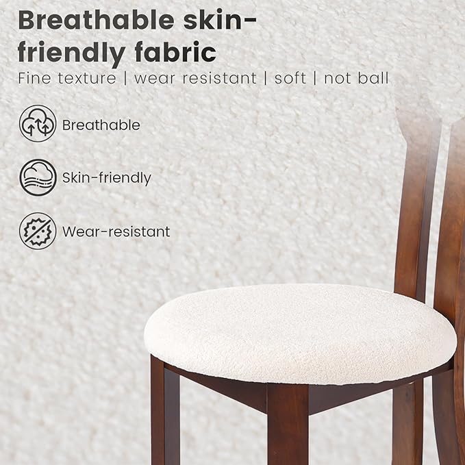 Wooden Dining Chairs Set of 6 Upholstered Kitchen & Dining Room Sherpa Chairs, Mid Century Modern Dining Chairs White with Walnut Legs