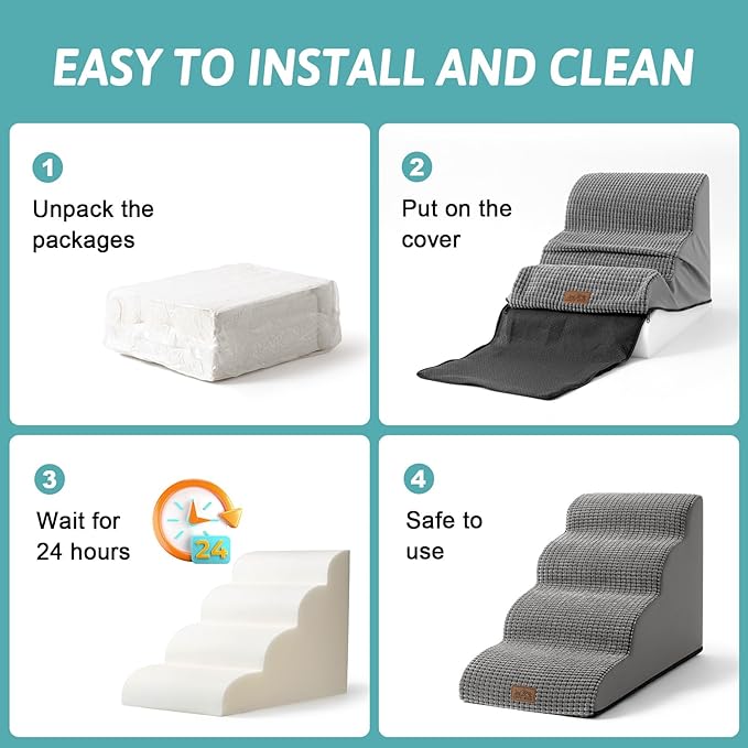 Dog Stairs for Small Dogs 15.7" H, Curved Dog Step for Puppy, Older Cat, Medium Pet Ramp for Sofa, Couch or Chair, Ladder with High Density Foam, 15.7x22.4x15.7 inch, 3 Step, Dark Grey