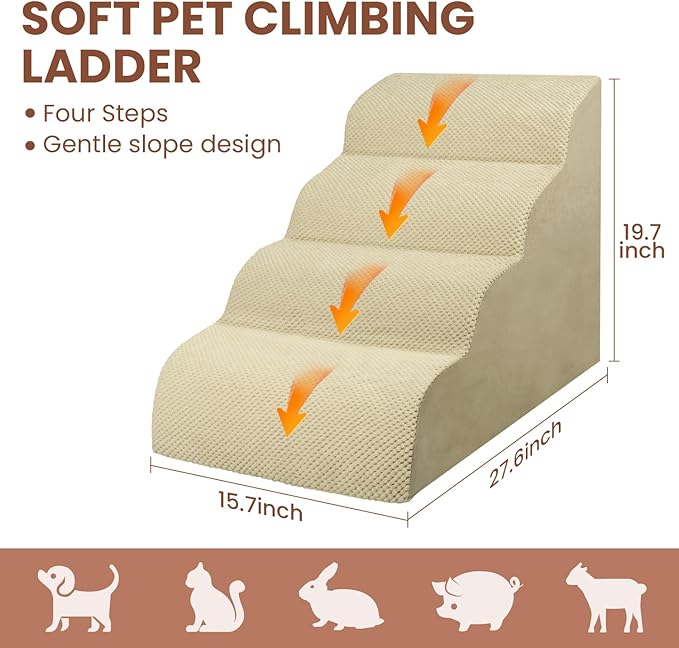 Dog Stairs for Small Dogs, High Density Foam Dog Steps, Extra Wide Non-Slip Pet Ramp for High Beds Or Couch, Soft Doggie Ladder for Dogs Injured, Older Pets, Small Cats