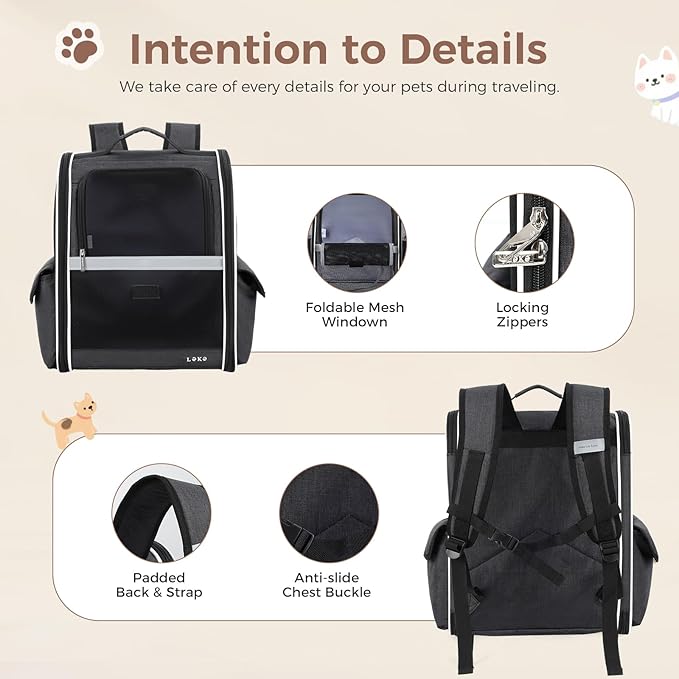 Lekereise Cat Backpack Carrier, Pet Carrier Backpack Airline Approved for Small Dogs Medium Cats Fit Up to 18 Lbs, Dogs Foldable Backpack Carrier for Travel, Hiking, Black