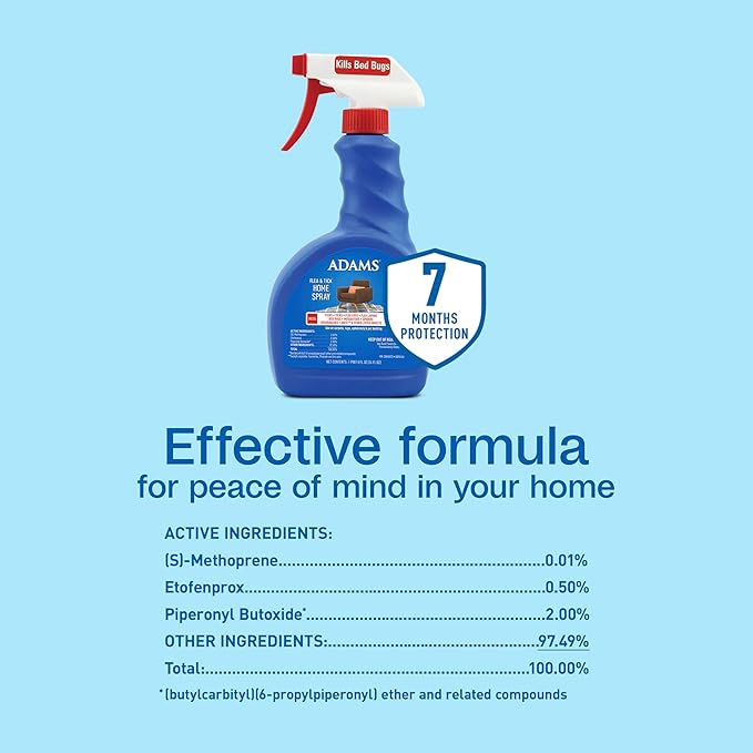 ADAMS Flea & Tick Home Spray, Kills Fleas, Flea Eggs, Flea Larvae, Bed Bugs, Ticks, Ants (Except Carpenter, Harvester, Pharaoh & Fire Ants), Cockroaches, Spiders, & Mosquitoes in The Home, 24 Fl Oz