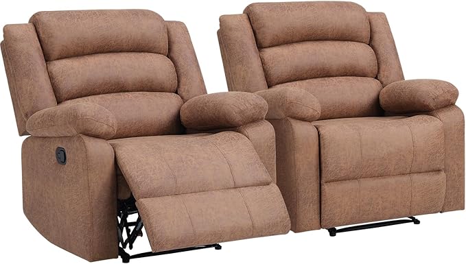 ANJ Manual Recliner Chair Set of 2, Breathable Faux Leather Reclining Chairs with Overstuffed Arm and Back, Living Room Single Sofa Recliners