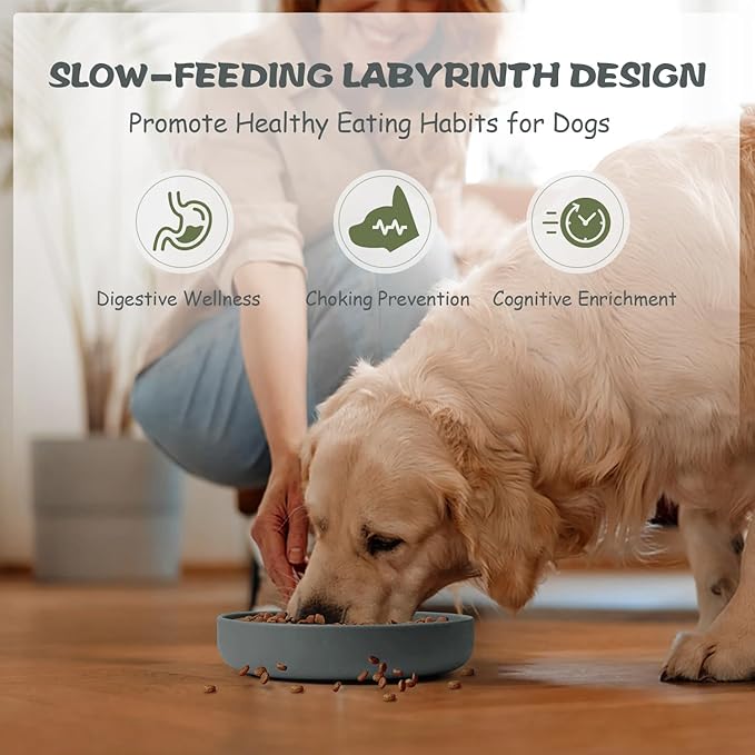 Lesipee Slow Feeder Dog Bowl for Large & Small Dogs, Anti Choking Puzzle Dog Food Bowl with Non-Slip Base, Interactive Pet Slow Eating Tool, Silicone Cat Feeding Mat for Puppies & Cats(Grey)