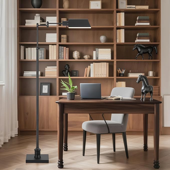 GyroVu Traditional Height Adjustable Pharmacy Floor Lamp with 350° Swing Arm, Color Temperature Adjustable Standing Lamp Metal Shade for Living Room Reading House Bedroom Home Office(Black)