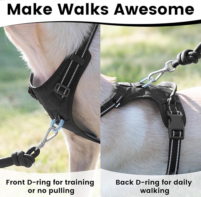 No Pull Dog Harness, Reflective Puppy Vest for Small Medium Large Sized Dog(Black,S)