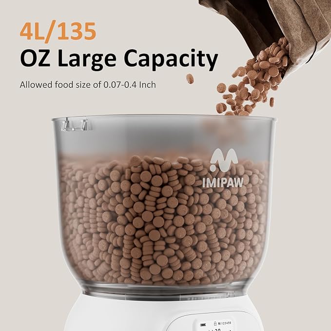 Automatic Cat Feeder: 4L Cat Food Dispenser Timed Precise Auto Feeder Programmable 1-6 Meals- Easy to Clean& Dual Power with Desiccant Bag Keeps Food Fresh- Reliable Pet Feeder for Cats