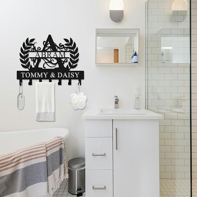 Personalized Metal Key Holder Wall Mount with Family Name Custom Key Hooks Wall Mounted Key Hooks Monogram Name Decor for Kitchen Entryway Hallway Office Doorway